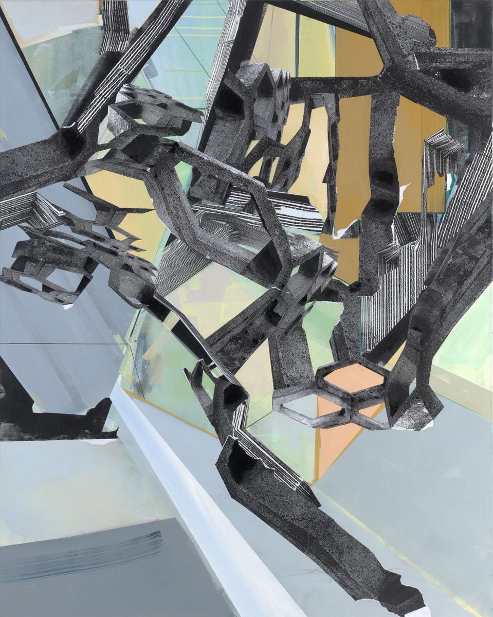 1 Raumstruktur1, 175 cm x 140 cm, Acryl, Lack, Papier, 2022