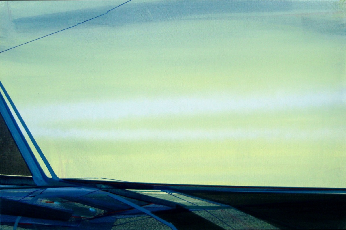 Ohne Titel (Schwerkraft 1), 45 cm 60 cm, Acryl, Lack, Papier auf
          Leinwand, 2022